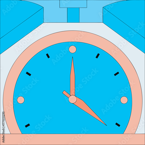 Blue alarm clock with a peach colored frame showing the time