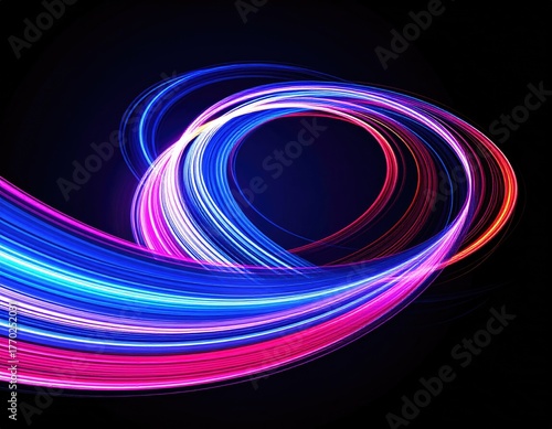 Abstract swirling neon lines on black background