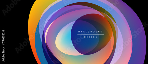 Abstract layers create vibrant circular design. Colors blend, forming dynamic visual effect. Modern, stylish background element.