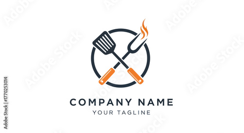 Barbecue Grill Utensils Logo Design.