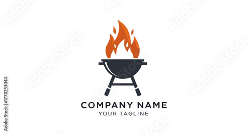 Grill with Flames Logo Design for BBQ or Restaurant.