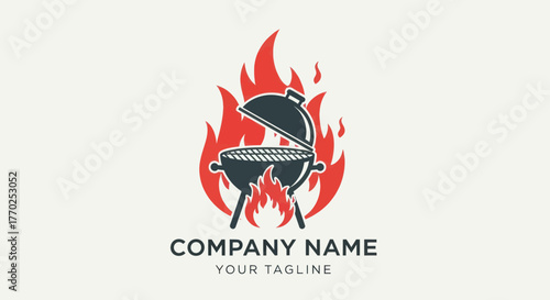 Flaming barbecue grill logo design for a restaurant or catering business.