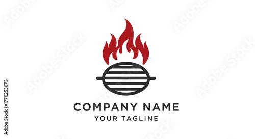 Barbecue grill logo with flames above for restaurant branding and design.