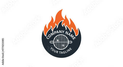Fiery Grill Logo Design with Customizable Text and Grill Icon.