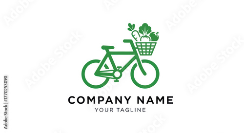 Eco friendly bicycle with a basket of fresh vegetables logo.