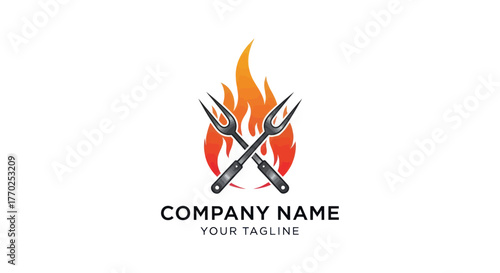 Crossed Forks with Flames Logo Design for Restaurant or Catering Business.