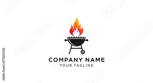 Barbecue grill logo with flames and company name for branding.