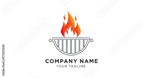 Flaming barbecue grill logo design for a restaurant or catering business.