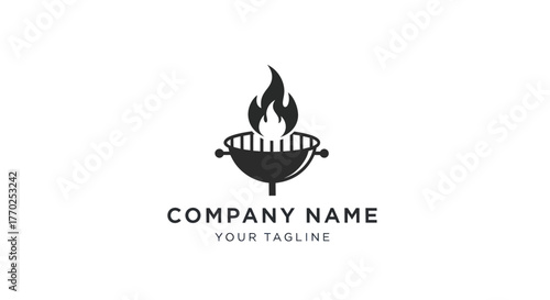 Barbecue grill logo with flames and company name for branding purposes.