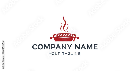 Red Barbecue Grill with Flames Logo Design.