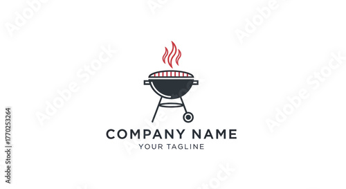 Barbecue grill logo design with flames and company name for branding.