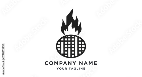 Grill and Fire Logo Design for Barbecue Restaurant.