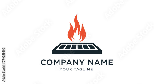 Grill with Flames Logo Design for Restaurant or Barbecue Business.