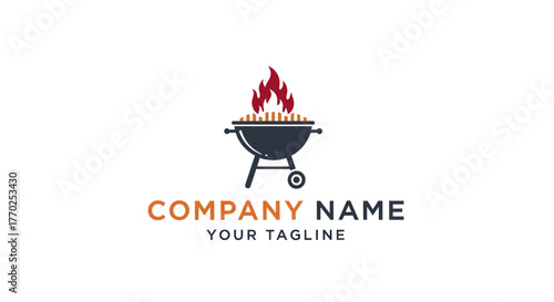 Barbecue Grill With Flames Logo Design.