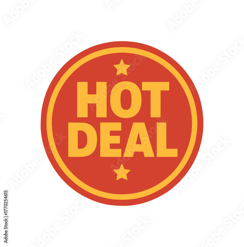Round badge vector design text HOT DEAL bold font red and palette circular badge isolated on white