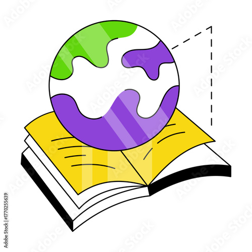 Globe with booklet, isometric design of global education 