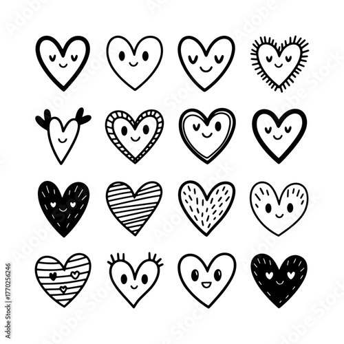 Cute and playful designs of hearts with smiles for various uses and occasions