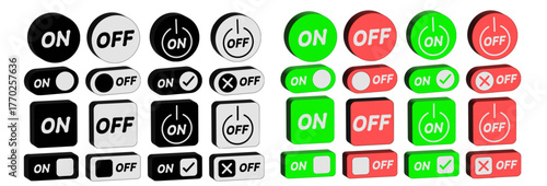 3Dシンプル大文字ON/OFFスイッチ　ブラック・ホワイト・グリーン・レッド　3D Simple Capital Letter ON/OFF Switch - Black, White, Green, Red