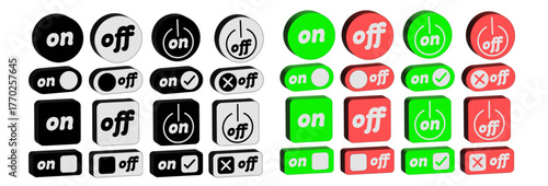 3Dシンプル小文字ON/OFFスイッチ　ブラック・ホワイト・グリーン・レッド　3D Simple Lowercase On/Off Switch - Black, White, Green, Red
