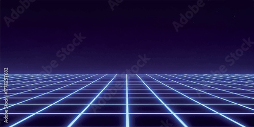 Retro neon grid landscape futuristic perspective background ideal for virtual reality or gaming concepts