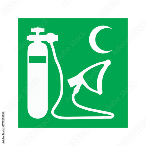 Oxygen resuscitator crescent variant vector design safety sign standar ISO 7010