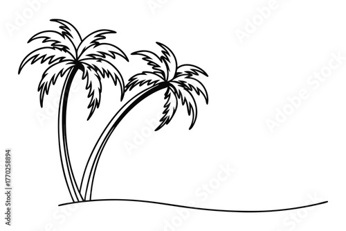 Palm Trees Beach Line Art Illustration