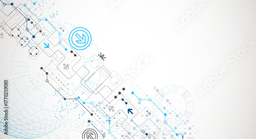 Abstract circuit board background with sphere. Hi-tech digital technology concept. Vector.