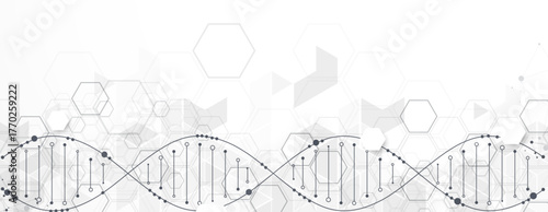 Abstract hexagon futuristic background for design works.
Science template, wallpaper or banner with a DNA molecules.