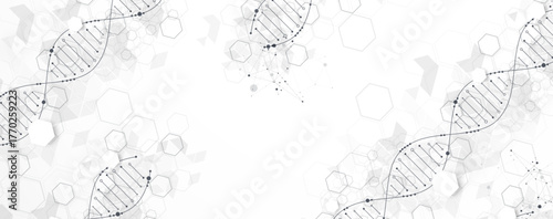 Abstract hexagon futuristic background for design works.
Science template, wallpaper or banner with a DNA molecules.