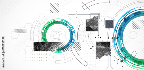 Abstract background. Scientific and technological concept with the use of technical elements formed in the shape of a circle. Vector