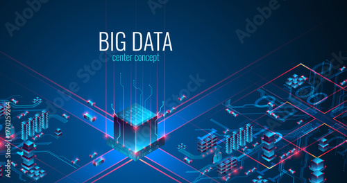Big Data. Abstract digital futuristic vector illustration on technology background. Data mining and management concept. Hand drawn art.