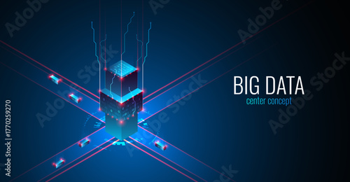 Big Data. Abstract digital futuristic vector illustration on technology background. Data mining and management concept. Hand drawn art.