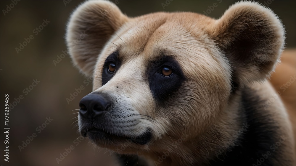 Fototapeta premium Close-up view of a bear with distinctive features in a natural setting during twilight in a forested area Generative AI