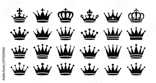 Collection crowns vector illustration royal king queen prince princess symbol