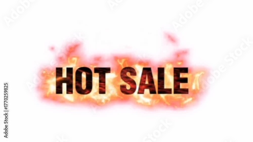 Animated HOT SALE text with burning fire effect on green screen