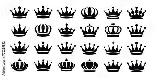 Crown vector illustration royal symbol set King queen princess coronation icons