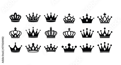 Set crowns vector illustration royal prince princess king queen graphic art
