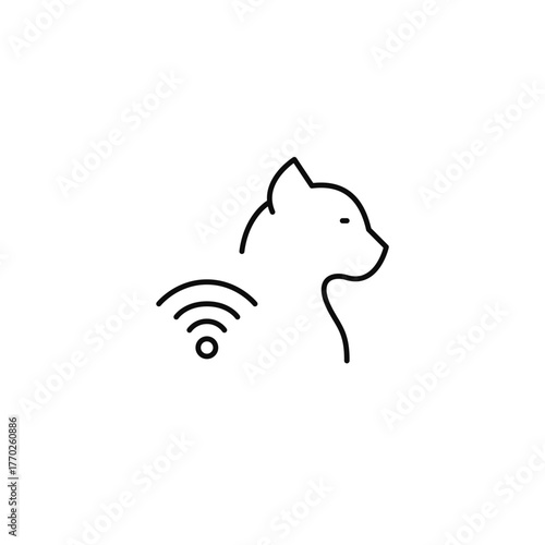 Cat and wi-fi. Pet monitoring, smart tracking devices. Internet of things care. Pixel perfect, editable stroke vector icon