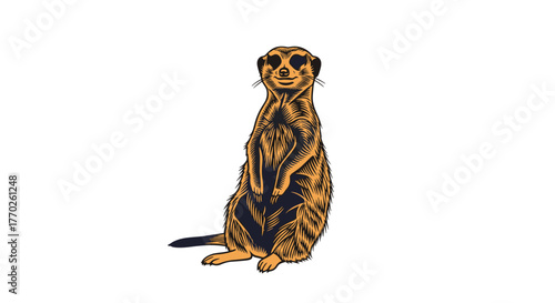 A detailed illustration of a meerkat standing upright, showcasing its fur and features, perfect for educational materials or wildlife projects.