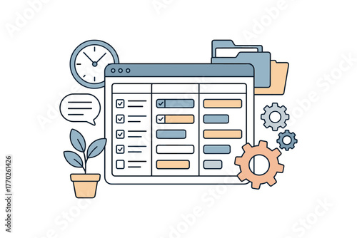 task tracker app efficient project organization and digital workflow flat vector illustration style isolated on white background