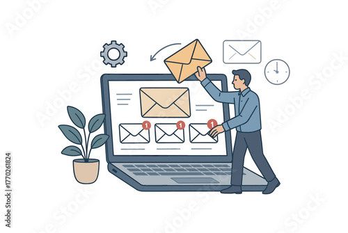 email inbox management digital communication and business productivity flat vector illustration style isolated on white background