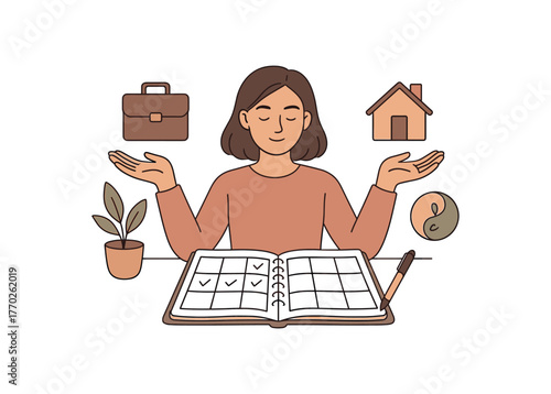 work life balance planner digital lifestyle and mindful productivity flat vector illustration style isolated on white background