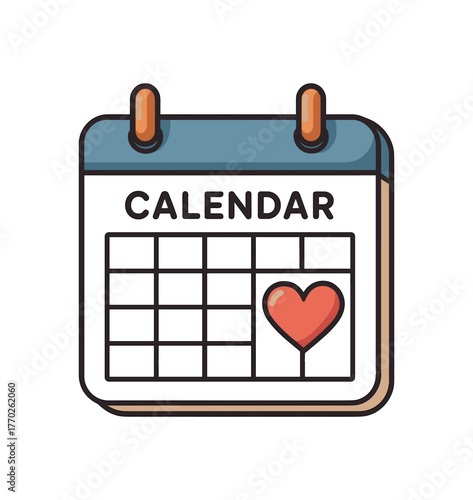stylized illustration calendar with heart on travel date romantic holiday plan flat vector style white background isolated