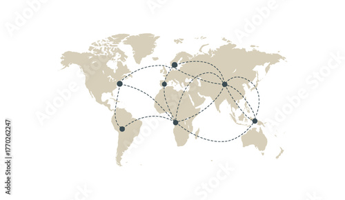 flight route map international travel and global connections flat vector illustration style isolated on white background