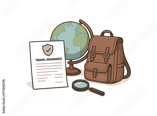travel insurance document safety and preparation for exploration flat vector illustration style isolated on white background