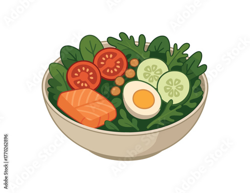 salad bowl healthy lunch and balanced nutrition flat vector illustration style isolated on white background