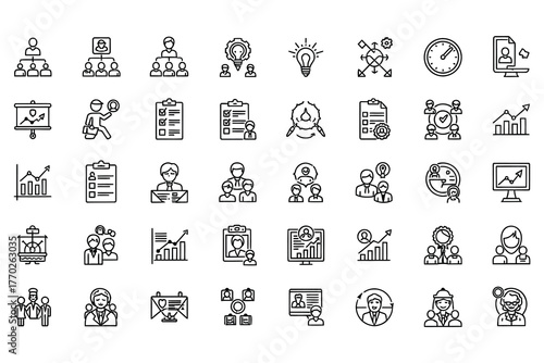 "Icons Representing Business, Networking, and Data Analytics."