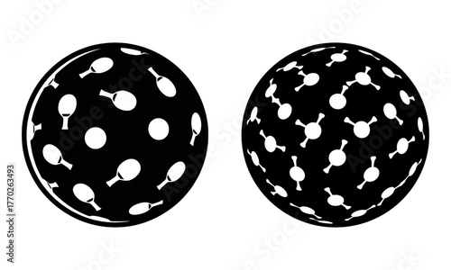 Two pickleball icons displaying ball texture and pattern for sport graphics