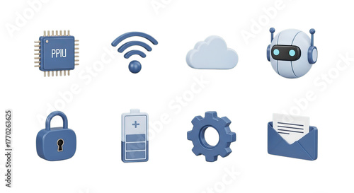 Set of technology icons isolated on transparent background