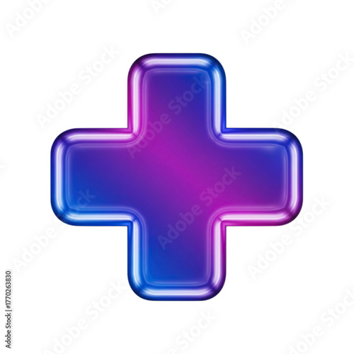 Purple and blue metallic plus sign isolated on transparent background